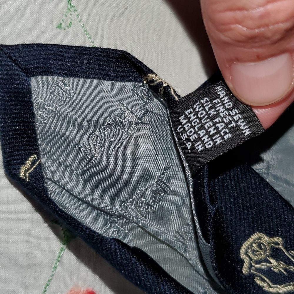 Robert Talbott hand sewn dark blue and gold logo tie - Picture 4 of 9